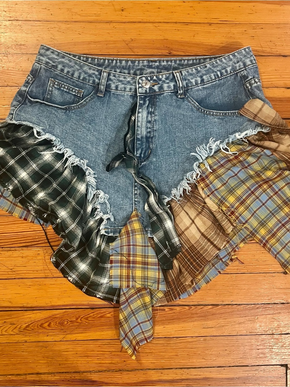 SHIEN Denim Patchwork Mini Skirt Size XL